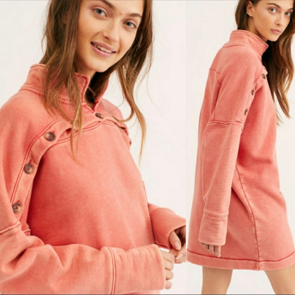 Free People Lou Lou Sweatshirt Dress Button front detail comfy Soft XS